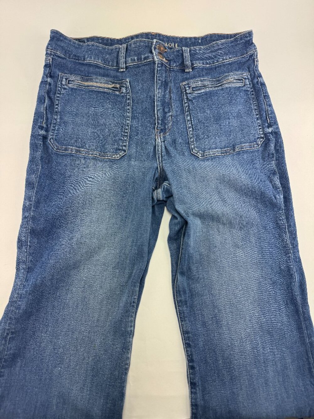 American Eagle Super High Rise Flare Jeans Size 18 Sailor Patch Pockets